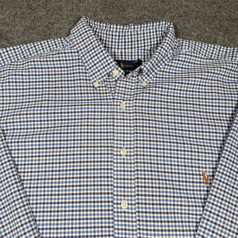 Ralph Lauren Shirt Mens 2XB Blue White Gingham Classic Fit Button Down